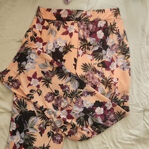 Nina Parker Peach Floral Pants in Peach, White, Burgundy